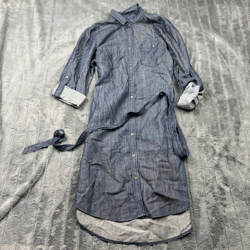 Banana Republic Womens Chambray Shirt Dress Blue Lyocell Cotton Size 4 Belted
